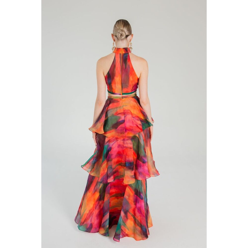 Luxxel Crop Top and Maxi Skirt Set - in Aquarelle Print size S Preloved - Picture 4 of 8
